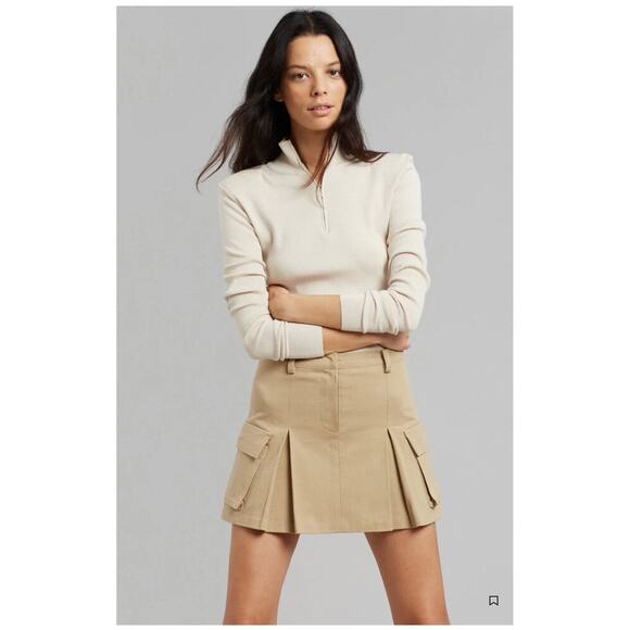 The Frankie Shop Audrey Pleated Cotton Twill Mini Skirt Cargo L Khaki - Picture 1 of 15